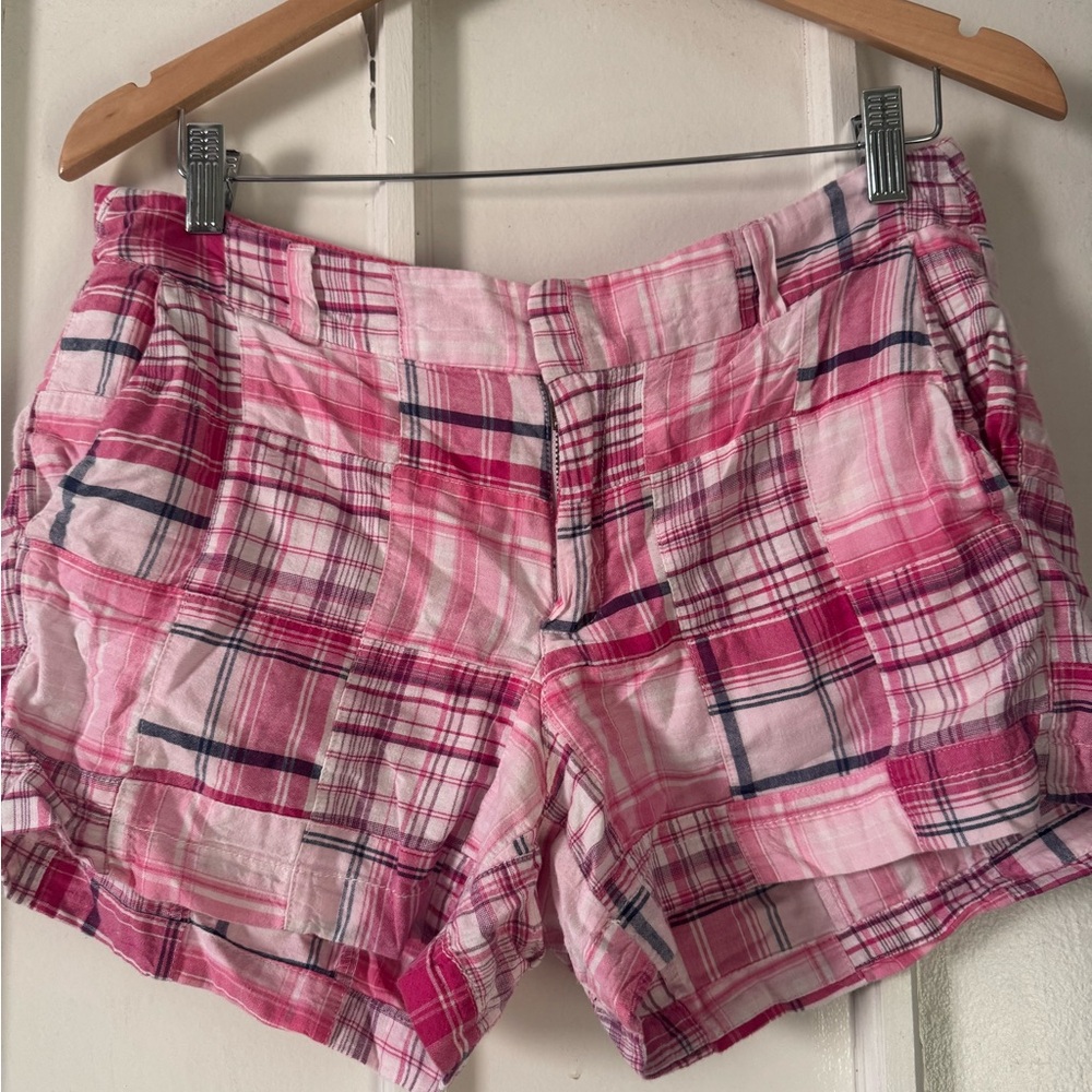 British Khaki Pink Plaid Cotton Bermuda Shorts